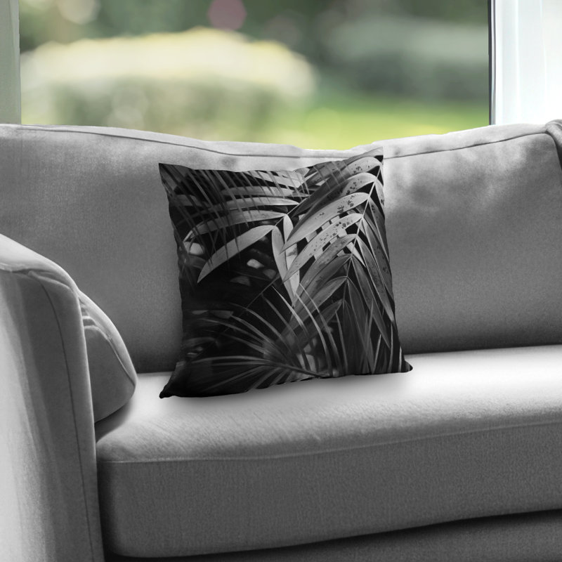 Monochrome Tropical Leaves - White Poly Twill Throw for – Throw Pillow Cover Only, Double-Sided Print, Insert Not Included
