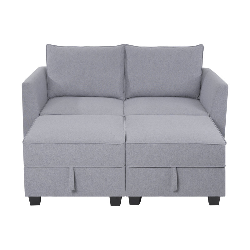 Causeuse modulaire avec canapé-lit double Baharé, 100 % lin gris