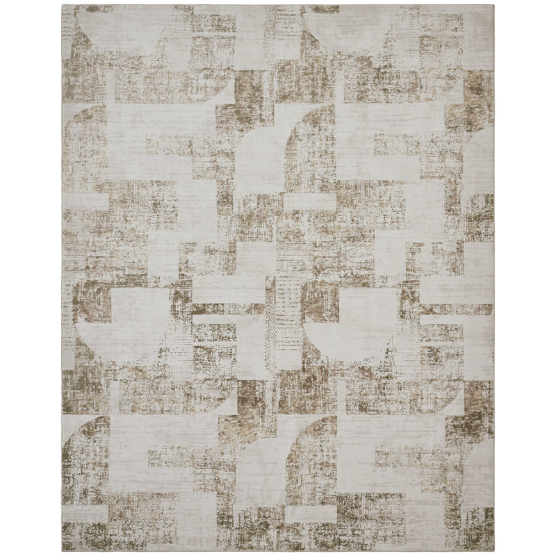 Wallburg Ivory Olive Puzzle Block Area Rug, Rectangle 7'6" x 9'6"