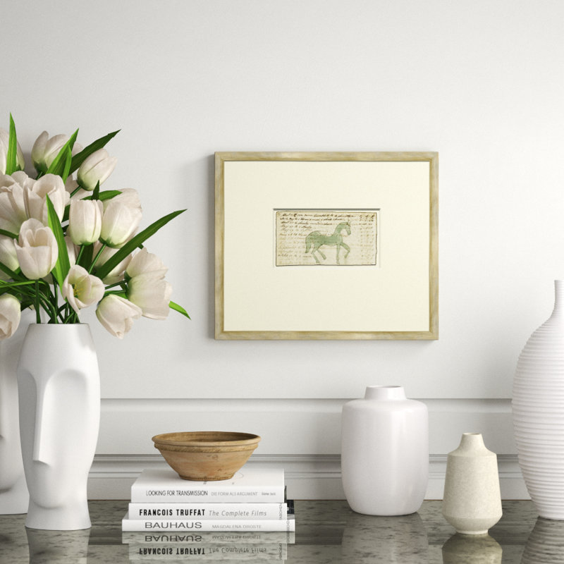 Green Horse - Mennonite Ledger Drawing Giclee Print by Soicher Marin Archives, Silver, White, 14.5" H x 17.25" W x 1.25" D