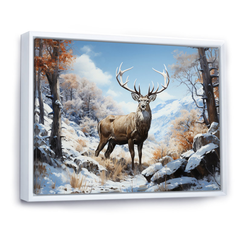 " Deer Winters Elegance ", White Floater Framed, 34" H x 44" W