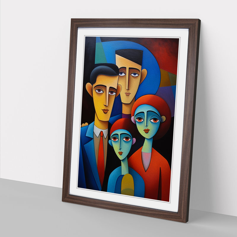 Loving Family Hard Edge Painting - Single Picture Frame Print on Wood, 46cm H x 34cm W x 2cm D, Walnut Framed