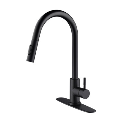 Robinet de cuisine tactile à tirer vers le bas - noir mat, fabrication en acier inoxydable, jet rotatif à 360 ° pour un nettoyage complet de l'évier, contrôlé au poignet, résistant à la corrosion et à la rouille, poignée simple pour réguler l'eau