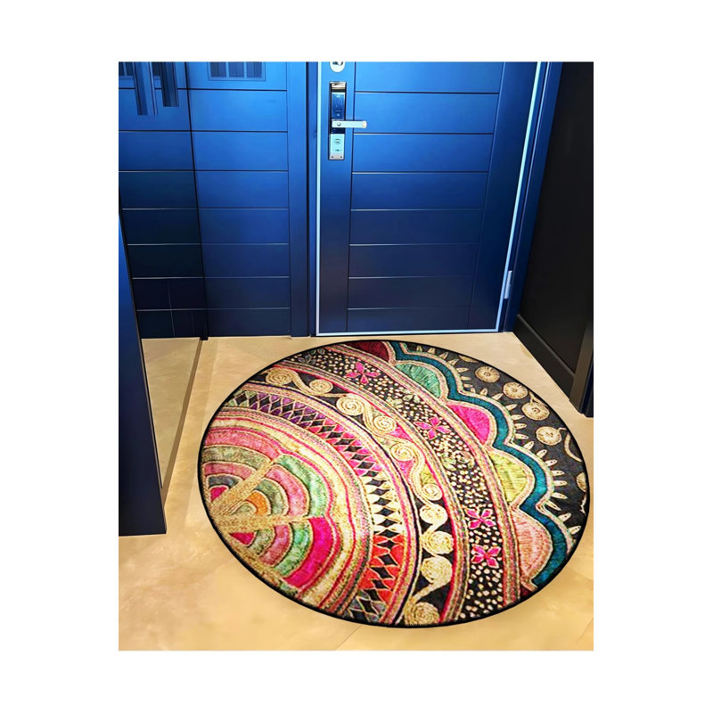 Multicolored Shapes Woven Base Modern Decorative Carpet, Round 2'8"