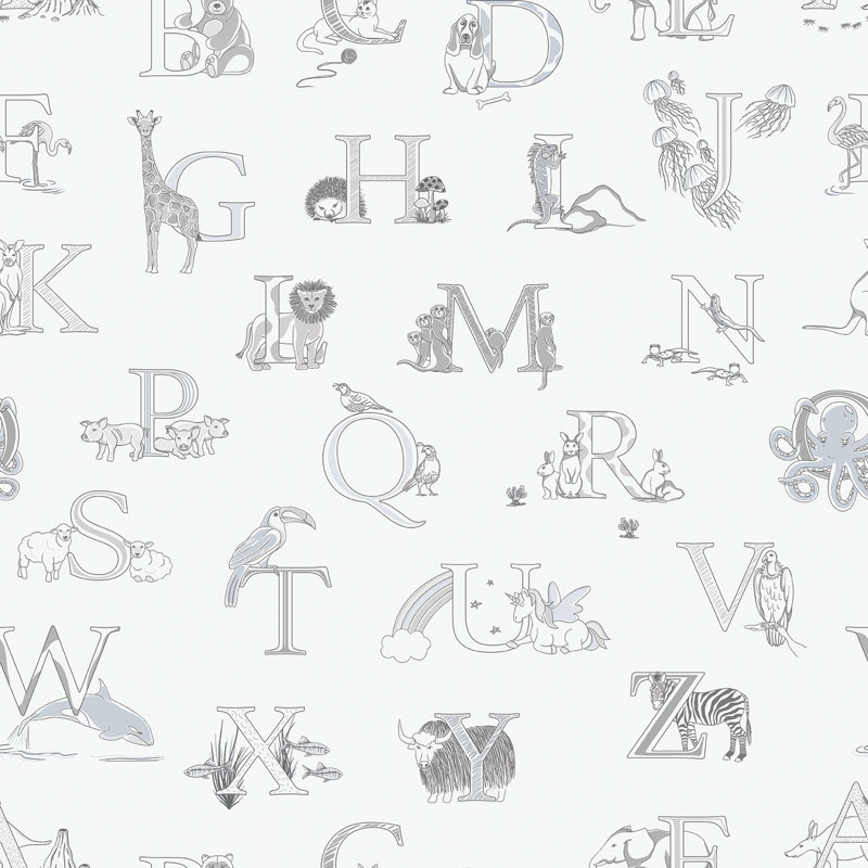Just 4 Kids 2 Alphabet Animals 33' L x 21" W Wallpaper Roll, Gray