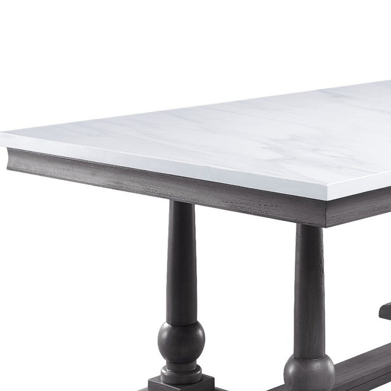 Fonio Marble Top Solid Wood Base Dining Table, Black