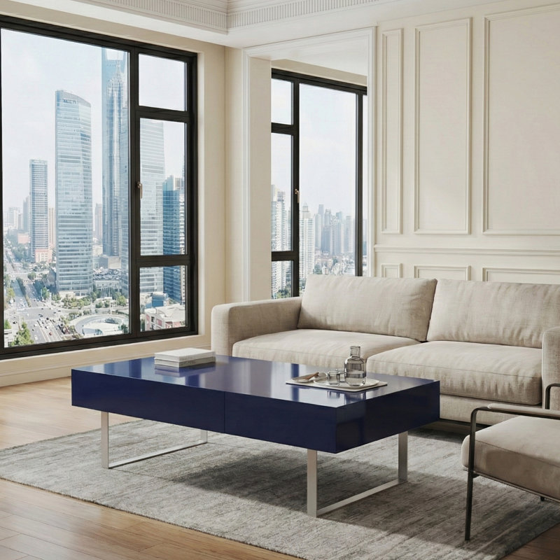 Table basse moderne avec tiroirs de rangement, Bleu