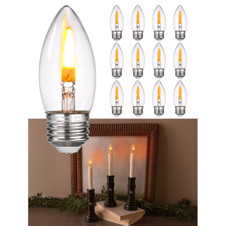 B11 Flame Light Bulbs E26 Base, 1W Led Flickering Bulbs, 2 Modes, Candle Light Bulbs For Chandelier, Ul Listed, 1800K Warm Yellow
