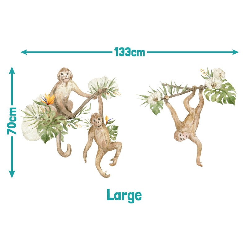 Watercolour Monkeys Wall Sticker, 69cm H x 63cm W 