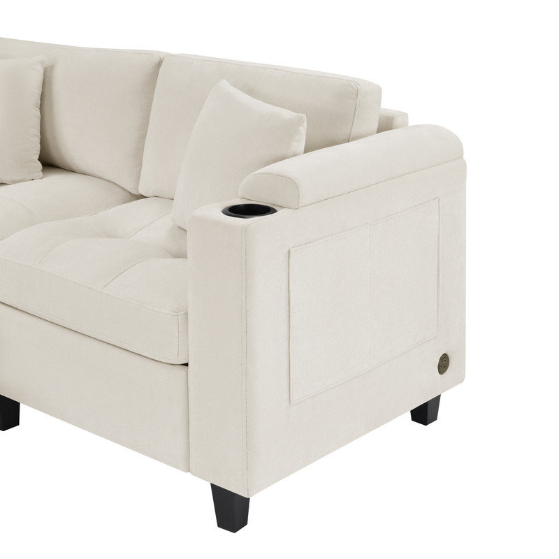 Canapé modulaire moderne en U avec méridienne, Chenille beige