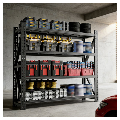 Extra Wide Heavy Duty Garage Shelving, 6000 lbs Capacity, 4-Tier Adjustable Metal Storage Rack, Black
