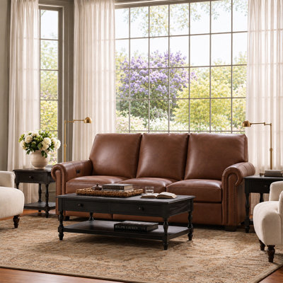Igon 86.25" Traditional Down-Filled Genuine Leather Power Reclining Sofa
