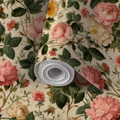 Papier de contact à peler et coller avec fleurs romantiques, fleurs botaniques, fleurs sauvages, adhésif et amovible 24 po x 118 po (60 x 300 cm)