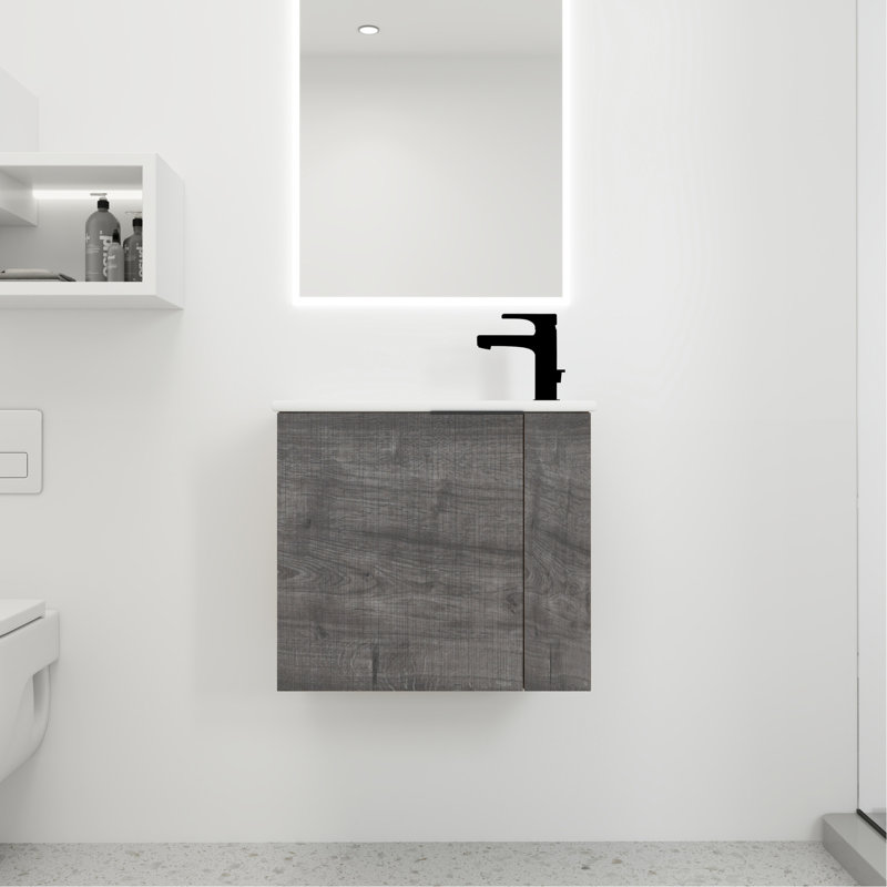 Meuble-lavabo mural, lavabo 22 x 13, à fermeture douce, meuble-lavabo moderne en chêne gris à carreaux, 22 po avec porte à fermeture, armoire en contreplaqué