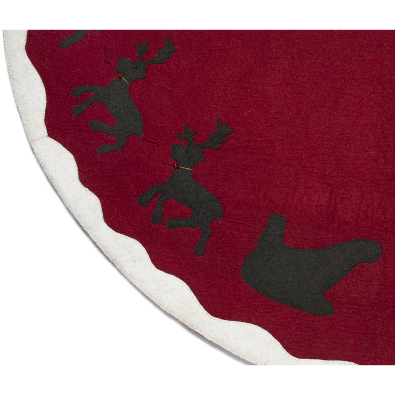Handmade Reindeer Tree Skirt on Red-60"