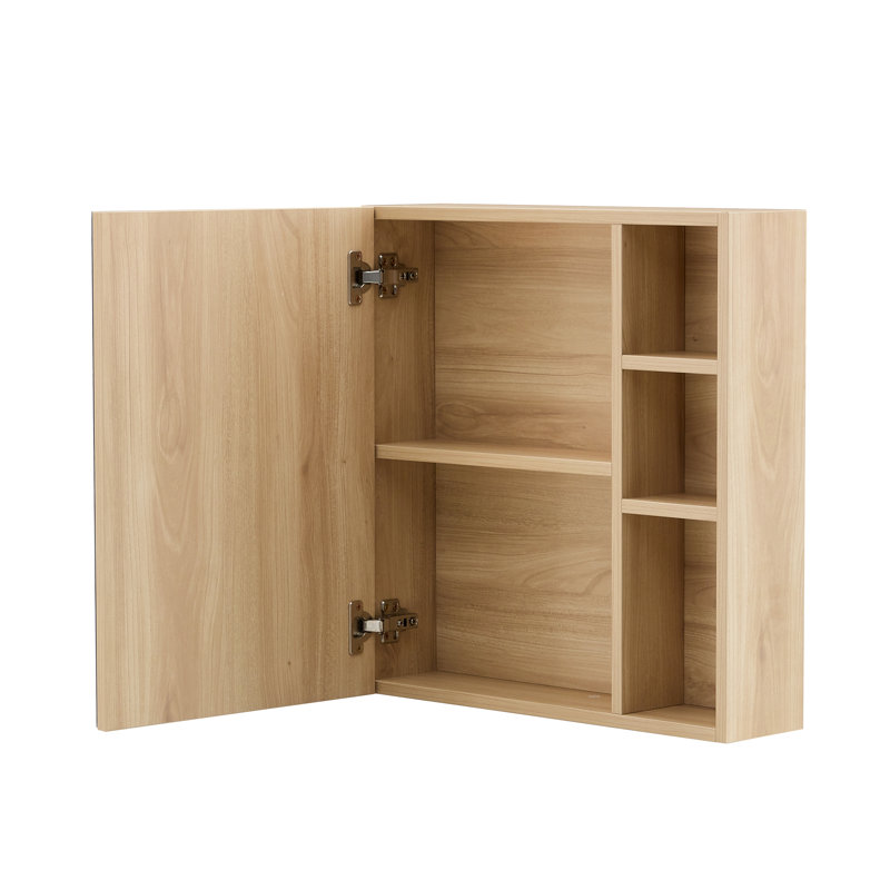 Multi-Function Wood Grain Mirror Cabinet with Storage, Space-Saving Wall-Mounted Design, Brown
