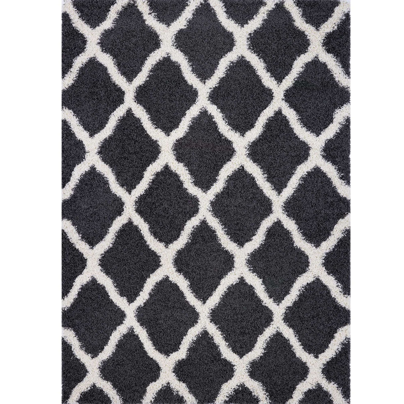 Tapis noir à motif géométrique Prouty, Rectangle 5 pi 3 po x 7 pi 7 po
