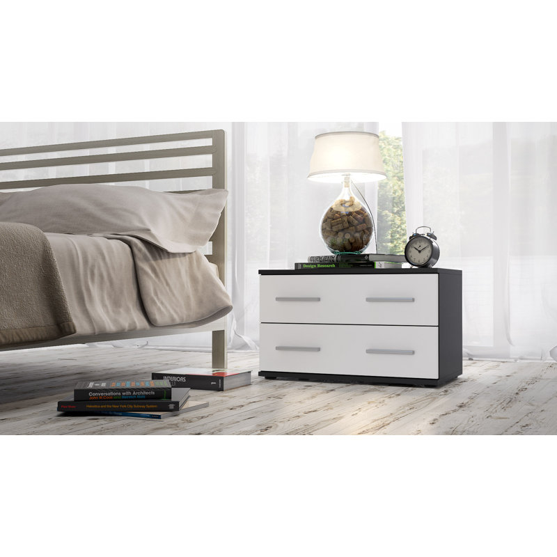 60 cm W Bedside Table, Matt black/Matt white