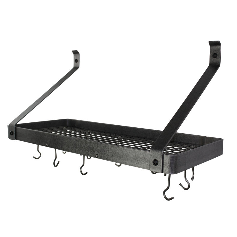 Hammered Steel Wall Mounted Pot Rack with Hooks