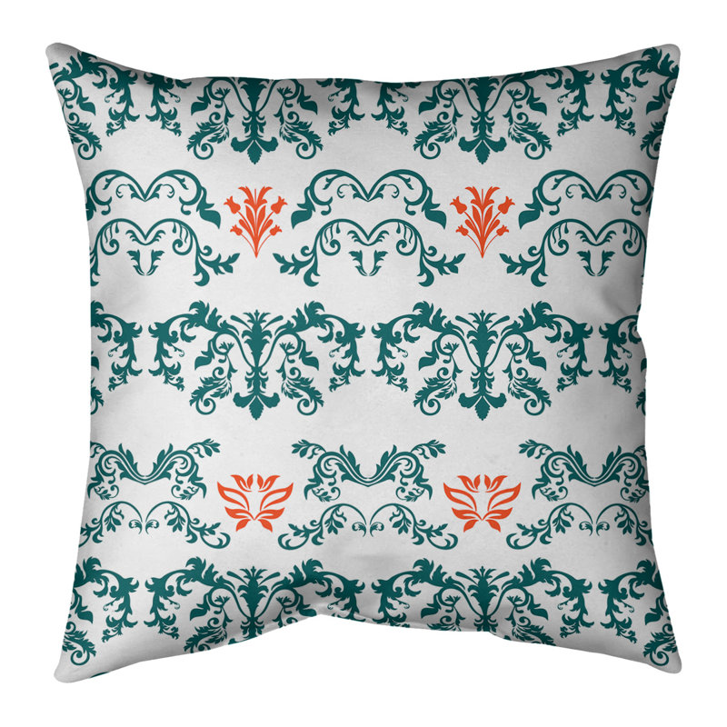 Housse de coussin Miami Bar, 26 po x 26 po, Blanc / pin / orange, Simili daim