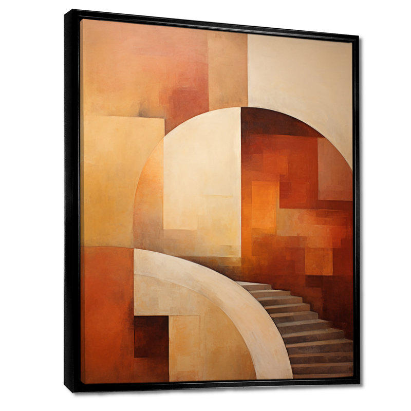 «Stairway To The Side» - Collages abstraits, art mural, H 20 po x l 12 po x P 1 po, Toile avec cadre flottant noir