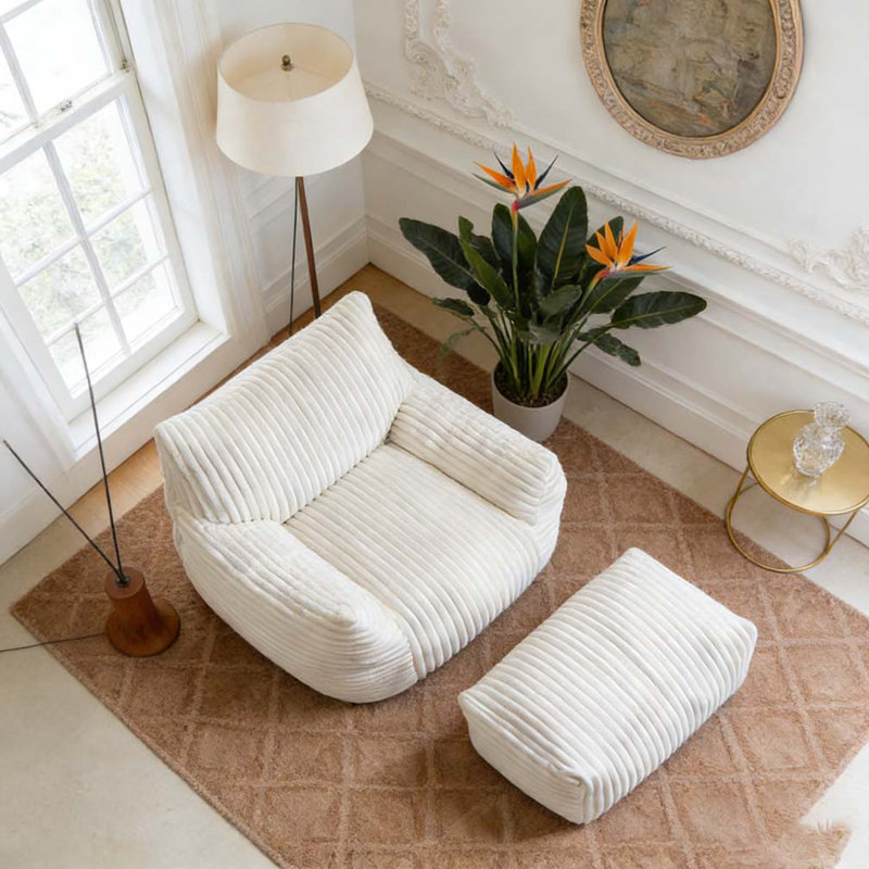 Canapé avec repose-pieds, Blanc