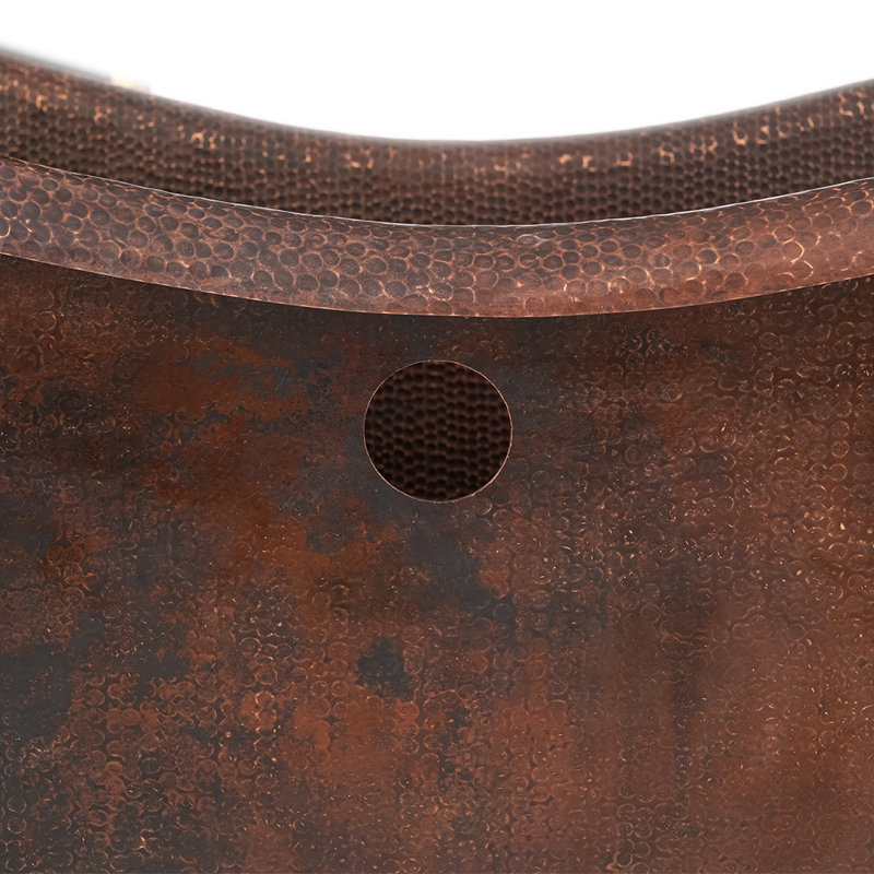 72" Hammered Copper Double Slipper Bathtub with Rings and Overflow Holes