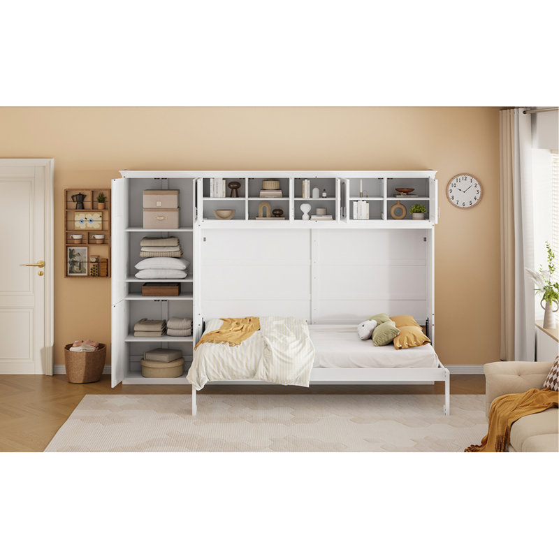 Lit pour grand lit avec armoires blanches - Rangement personnalisable de style chambre à coucher moderne et fonction d'économie d'espace