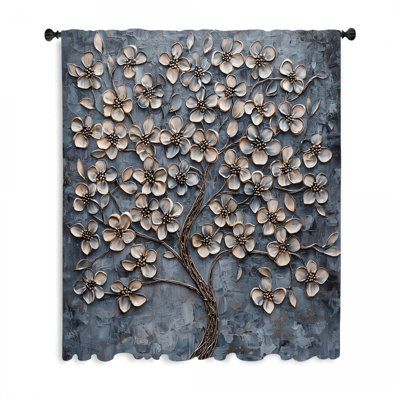 Rideaux de fenêtre en métal à motif de fleurs et de voilages - 1 panneau