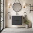 Meuble-lavabo simple de 61 cm (24 po) avec comptoir en résine, armoire suspendue avec garniture en bois cannelé, peinture résistante à l'eau