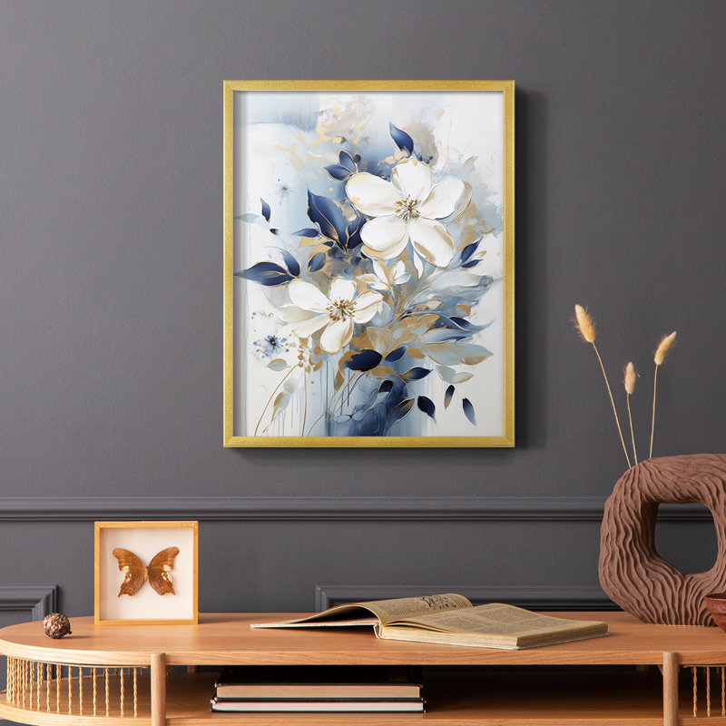 Série FLORAL CCL XXVI - reproduction encadrée de qualité supérieure - prête à être accrochée - aucun clou requis, Doré