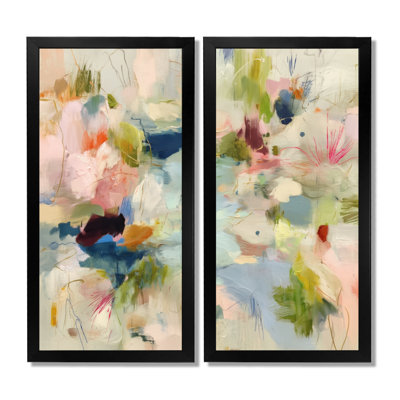 Abstract Minimalism In Pink And Green Tones - Minimalism Wall Decor, Green Minimalist Framed Wall Art 2 Piece