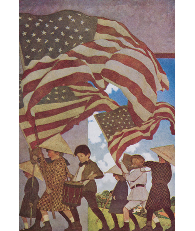 «With With Trumpet and Drum» par Maxfield Parrish, toile tendue avec châssis, H 40 po x l 28 po