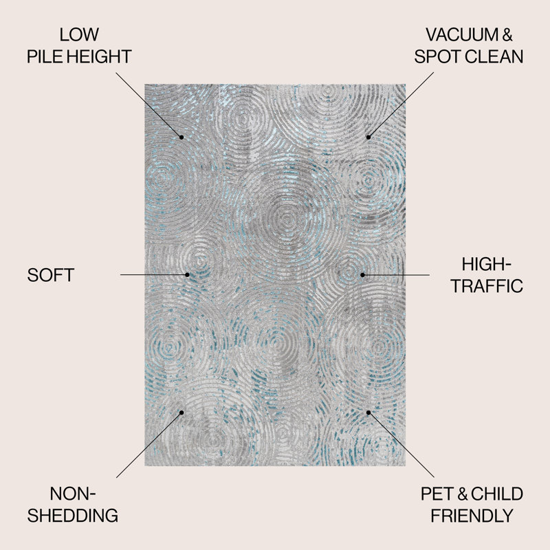 Twinar Modern Abstract Gray/Turquoise Rug, Rectangle 7'8" x 10'