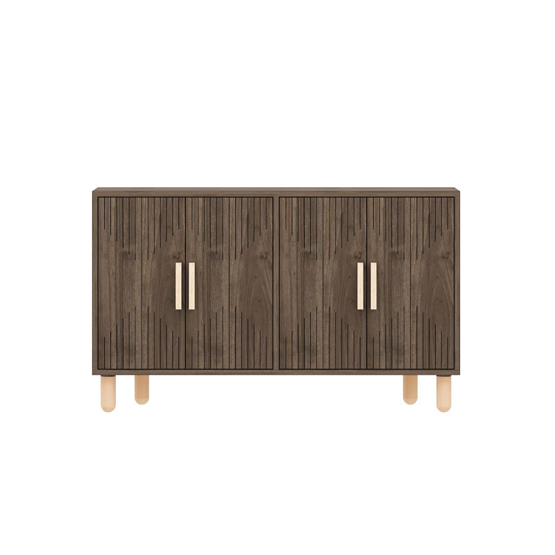 Console moderne en noyer de 47,2 po x 29,0 po x 11,6 po | 100% panneau de particules enduit de mélamine, épaisseur: 0,7 pouce | Finition brune élégante, conception géométrique | Parfait pour le vestibule, le salon et le couloir