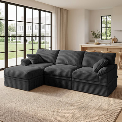 106" L-Shaped 4-Piece Corduroy Modular Sectional Sofa with Hidden Storage & Ottoman, Extra Deep Cloud Couch for Living Room