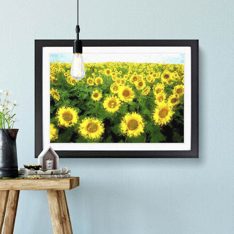 Yellow Sunflower Meadow - Framed Print, 36cm H x 48cm W x 2cm D, Black Framed