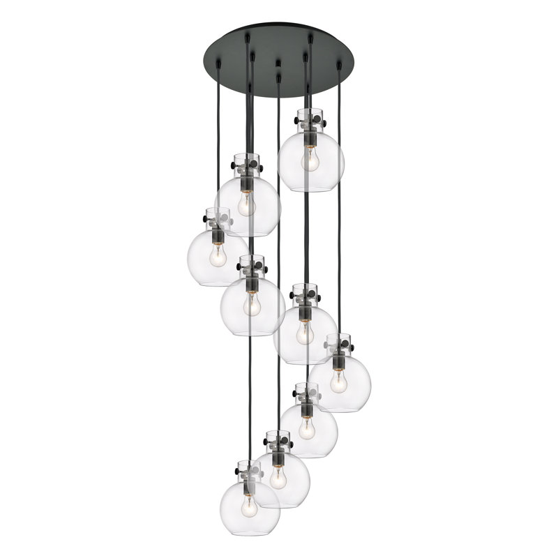 Luminaire suspendu 9 lumières Amrith, Transparent, Noir mat