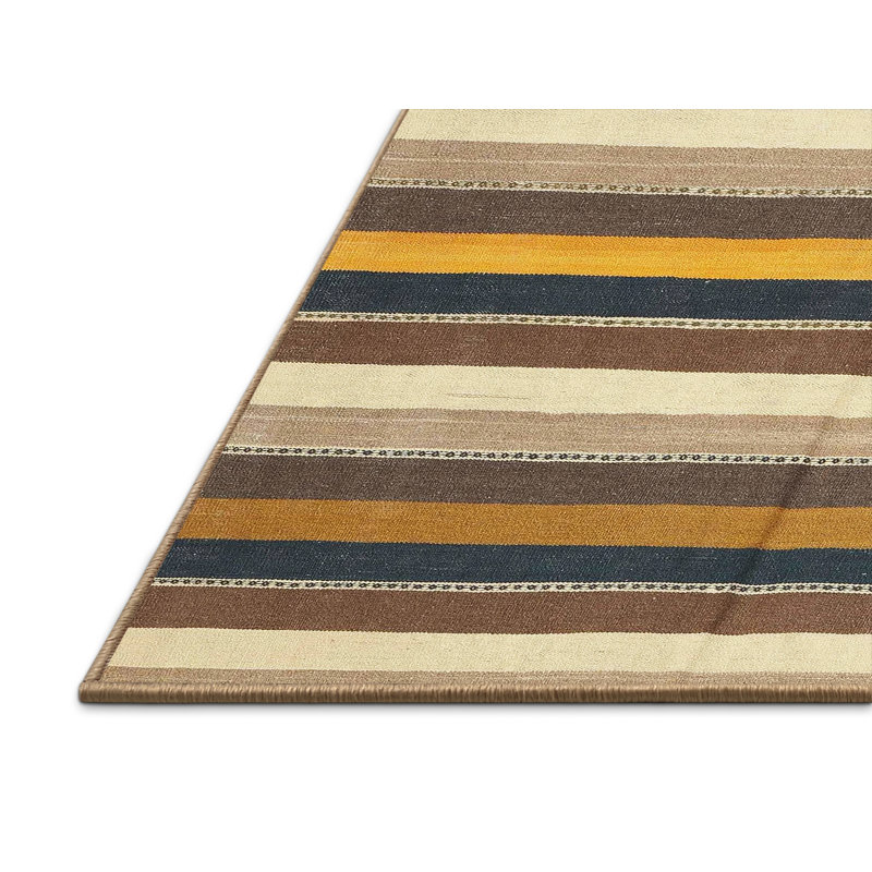 Tapis contemporain jaune / bleu / brun, Rectangle 2 pi x 3 pi