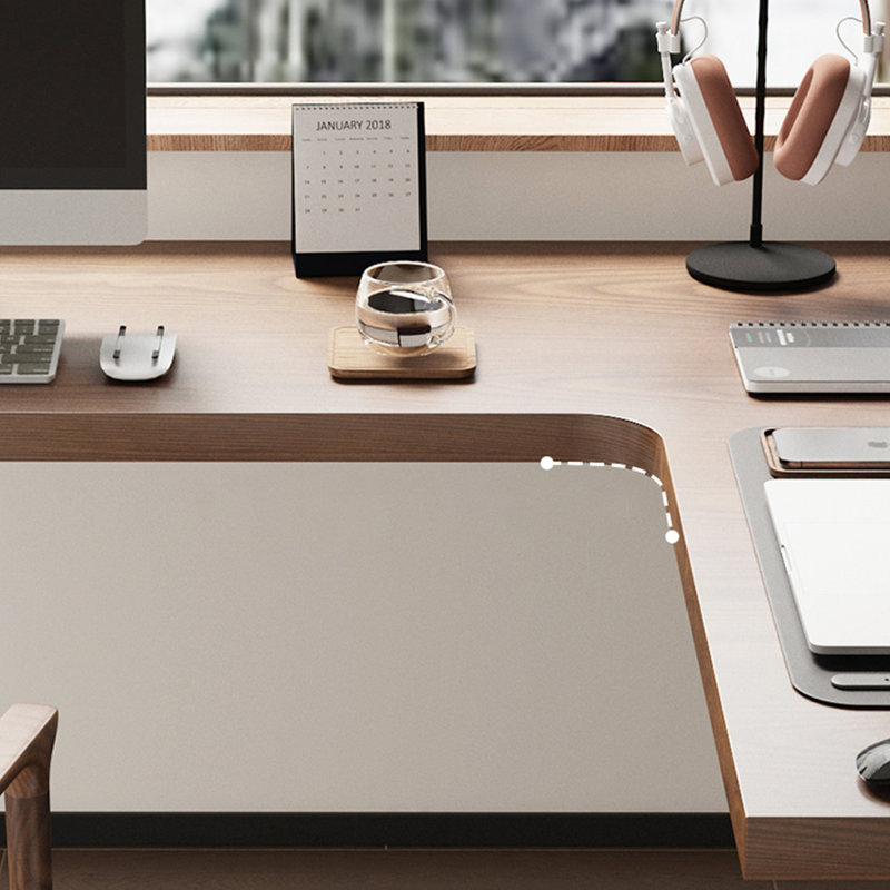 Brown + Black L-Shaped Solid Wood desk, Right, 29.53" H x 78.74" W x 47.24" D