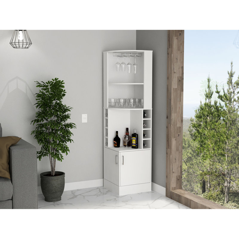Aun 2-Shelf White Bar Cabinet For Up To 8 Bottles And Stylish Storage With 8 Capacity Enhanced Options, White