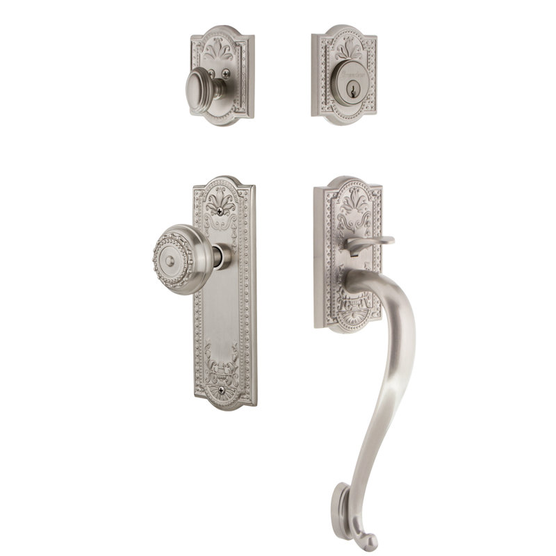 Parthenon Handleset with Single Cylinder Deadbolt and Door Knob and Rosette, 2.375", Satin Nickel