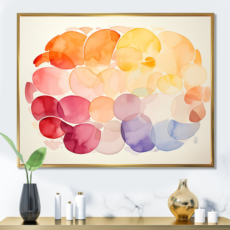 Encre géométrique couleur pastel - art mural géométrique, Cadre flottant doré, H 24 po x l 32 po x P 1 po