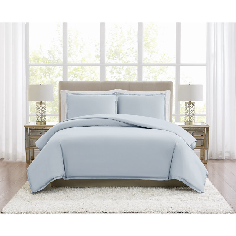 Ensemble de housse de couette en coton percale 400TC Borghese Roma 400TC, Housse de couette très grand et 2 taies, Bleu clair