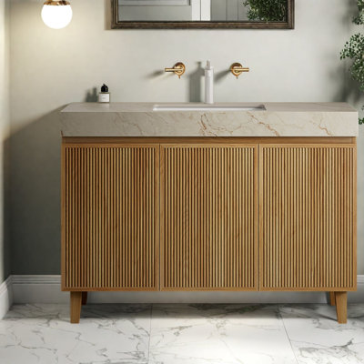 Meuble-lavabo moderne (avec meuble-lavabo et lavabo) avec rangement, bois