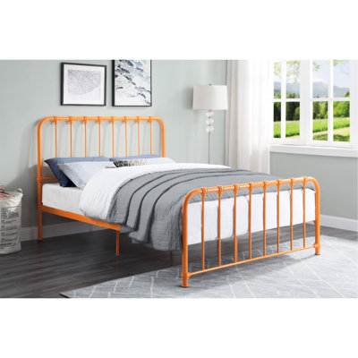 Queen Metal Platform Bed In Exuberant Orange, Bedroom Must-Have - No Box Spring Captivating Grandeur Choice Foundation Needed