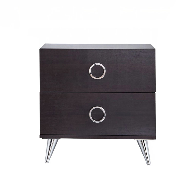 Table de chevet pour chambre à coucher avec 2 tiroirs - Pieds en plastique rectangulaires argentés 2 pour un style chic