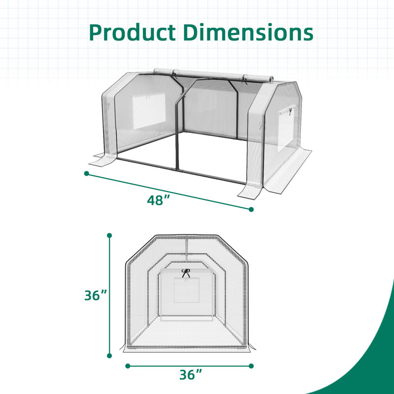 Mini Greenhouse with double Roll-Up Zippered Doors, PE Cover, 3' H x 4' W x 3' D