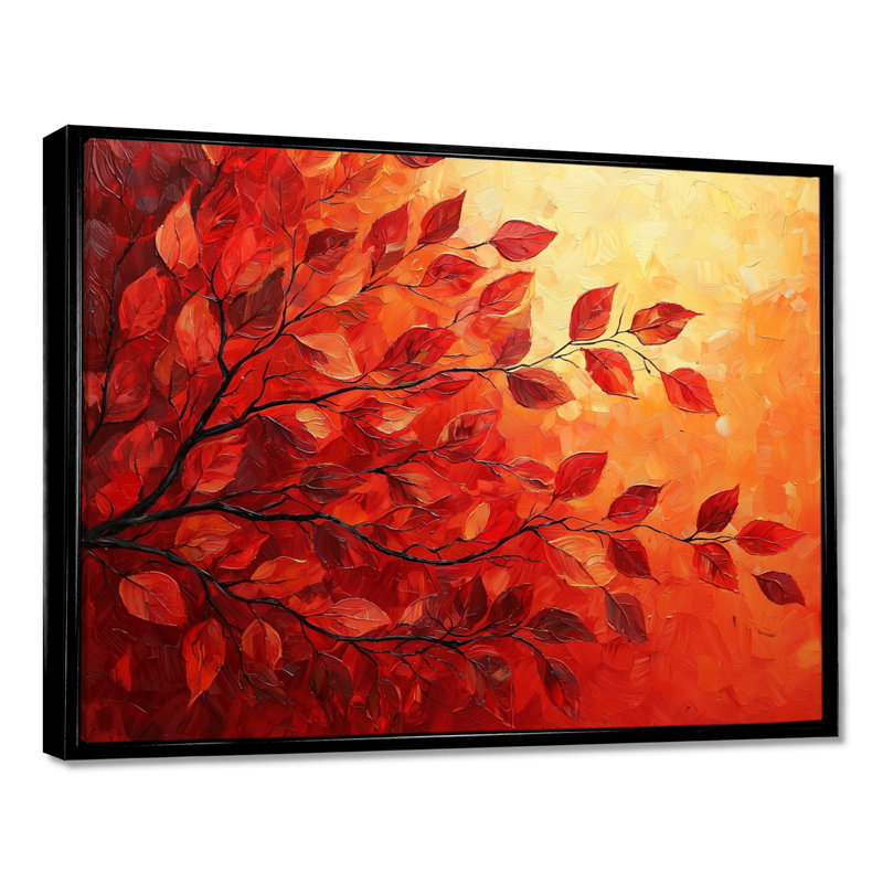 «Autumn Sunset Maple Leaf I - Leaves», reproduction sur toile encadrée, H 30 po x l 40 po, Noir, Picture Framed