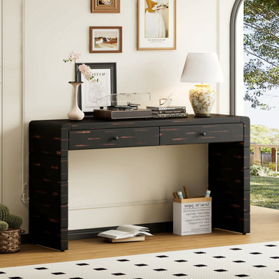 Console courbée avec rangement, table d'entrée en bois à 3 tiroirs, console rustique de style campagnard pour entrée, couloir, salon, noir vieilli